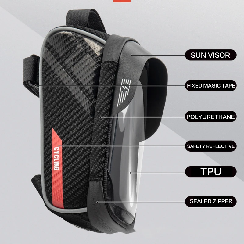 Multifunctional bicycle touch screen TPU bicycle bag with built-in sun visor, customizable safety  logo bicycle frame bag