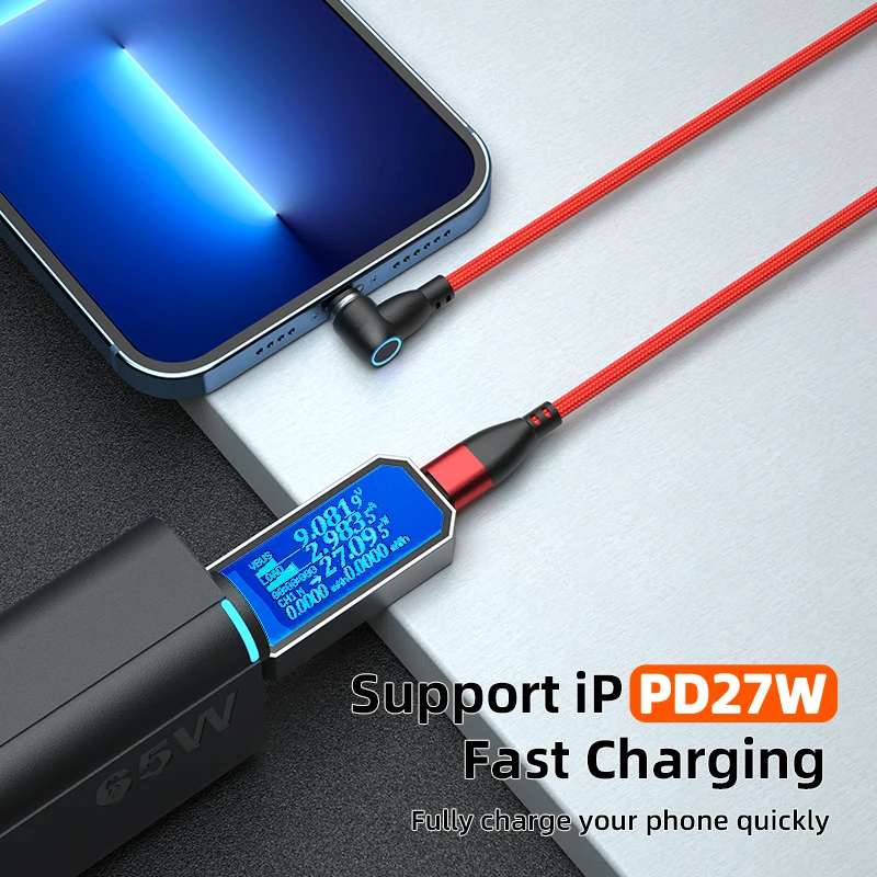 90 Degree TYPE C Magnetic Charging Cable | 3 in 1 L Shape Data Cable Compatible With Micro USB Type C Android  iPhone