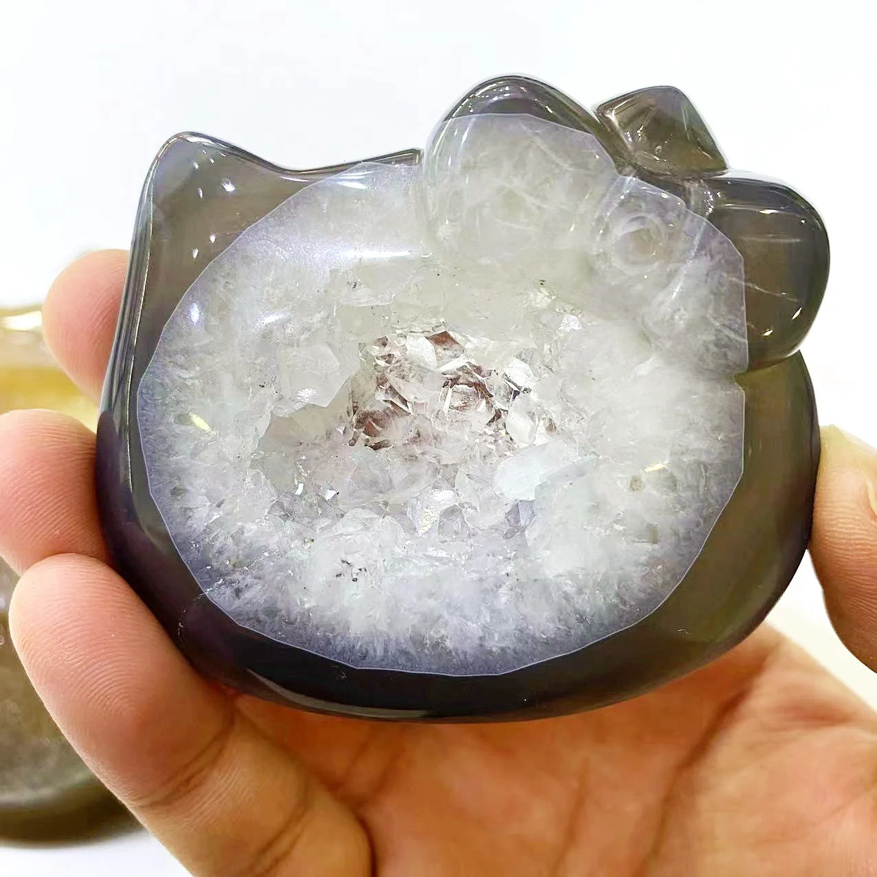 Natural Agate Crystal Crafts Hand Carving Druzy Geode Agate Hello Kitty Statue for Decorate