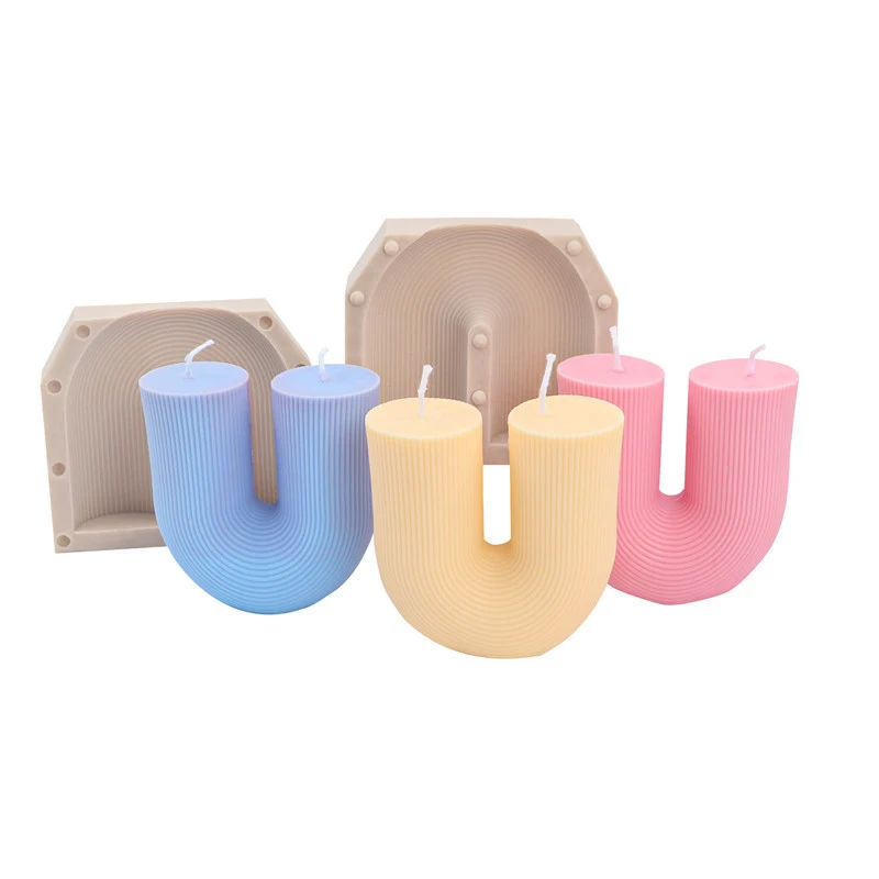 Wholesale New U-Shaped Geometric Aromatherapy Gypsum Candle Silicone Molds
