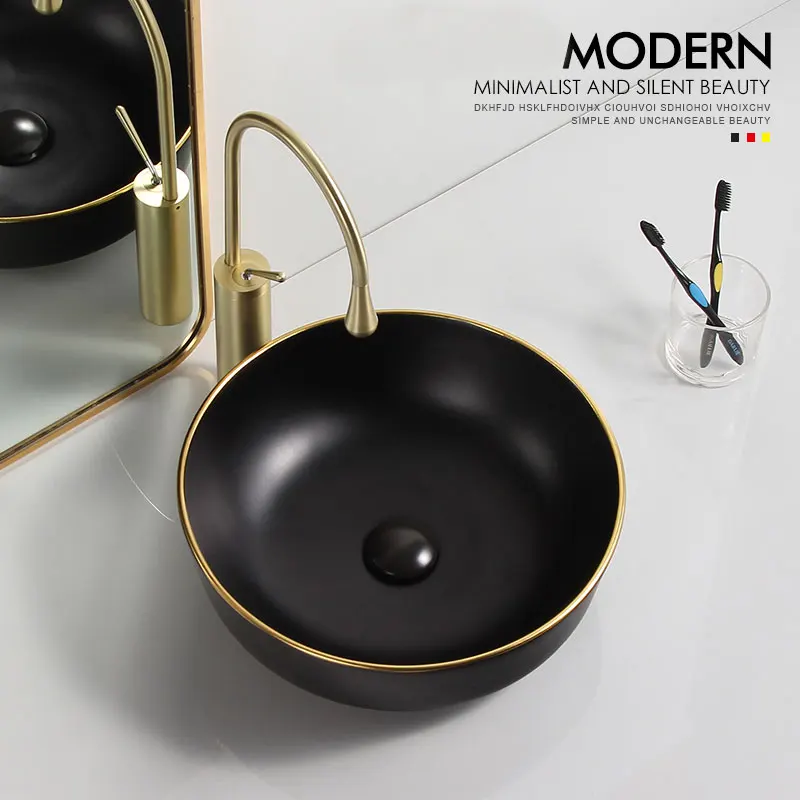 2022 new model reasonable price matte black art washbasins bathroom products sinks basin with gold line
