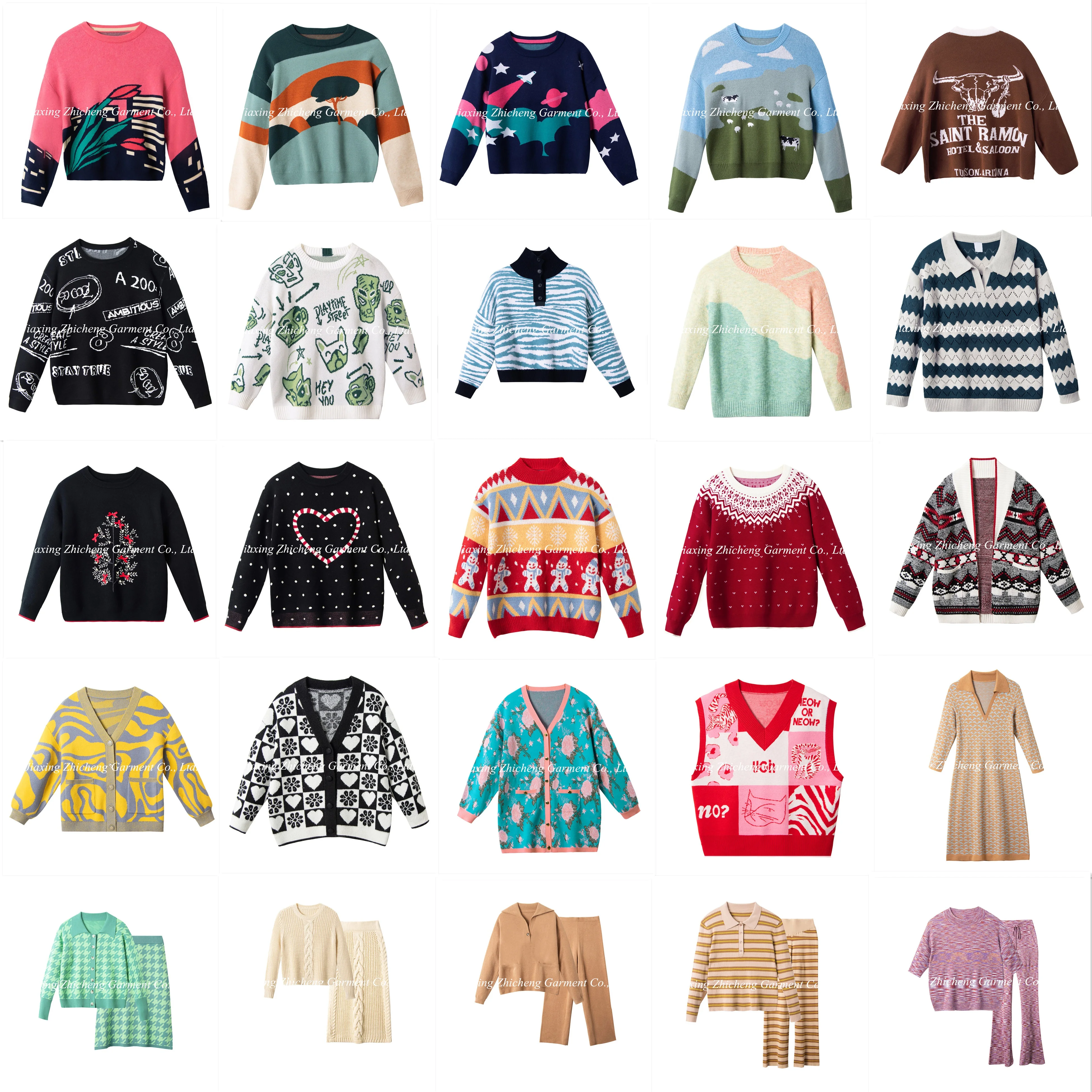 wholesale women embroidered cow sheep animal knitwear pullover knitted top ladies cloud jumper custom logo embroidery sweater