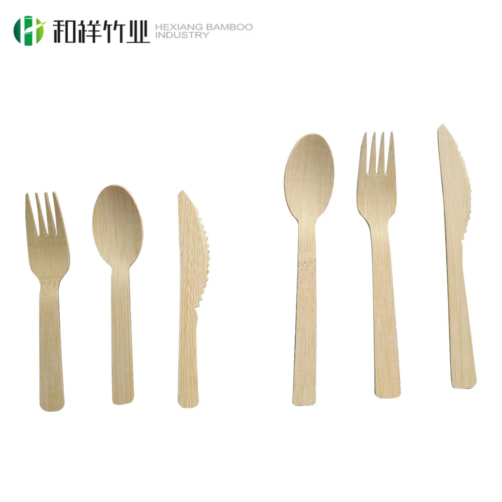 Biodegradable Disposable Cutlery utensils wholesale 160mm bamboo spoon and fork bamboo cutlery set for takeaway restaurant