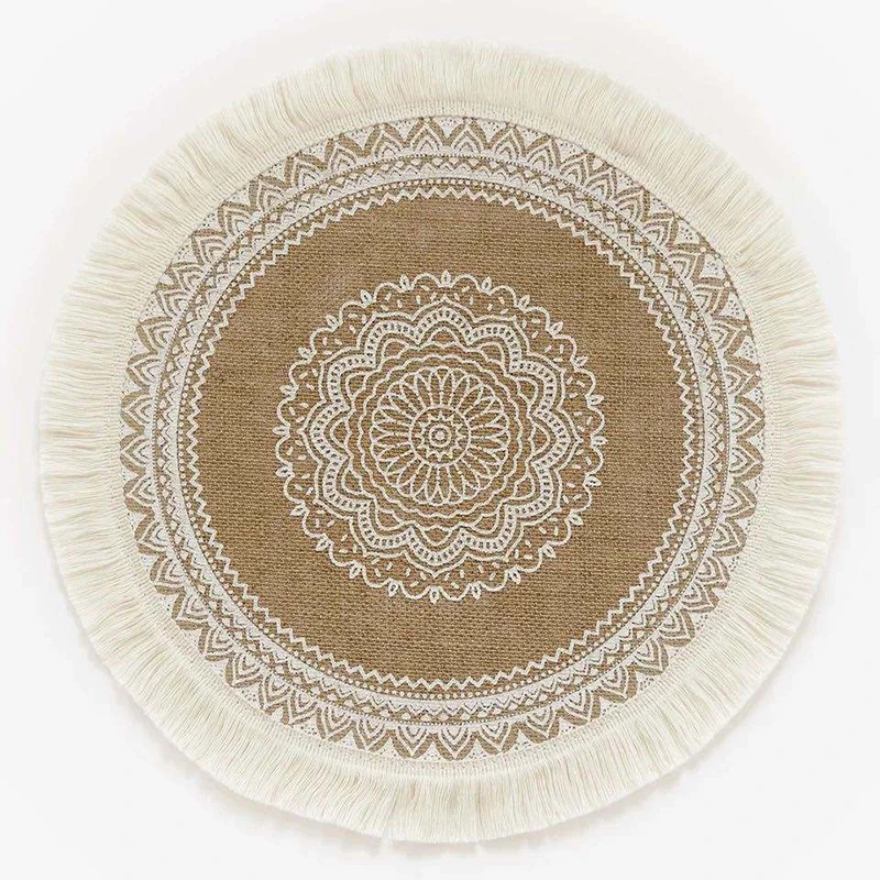 Place Mat Boho Cotton Placemat Bohemian Mat Woven Grass Placemats Table Decor Wedding Receptions Brown Printed PM005-10 60*60cm