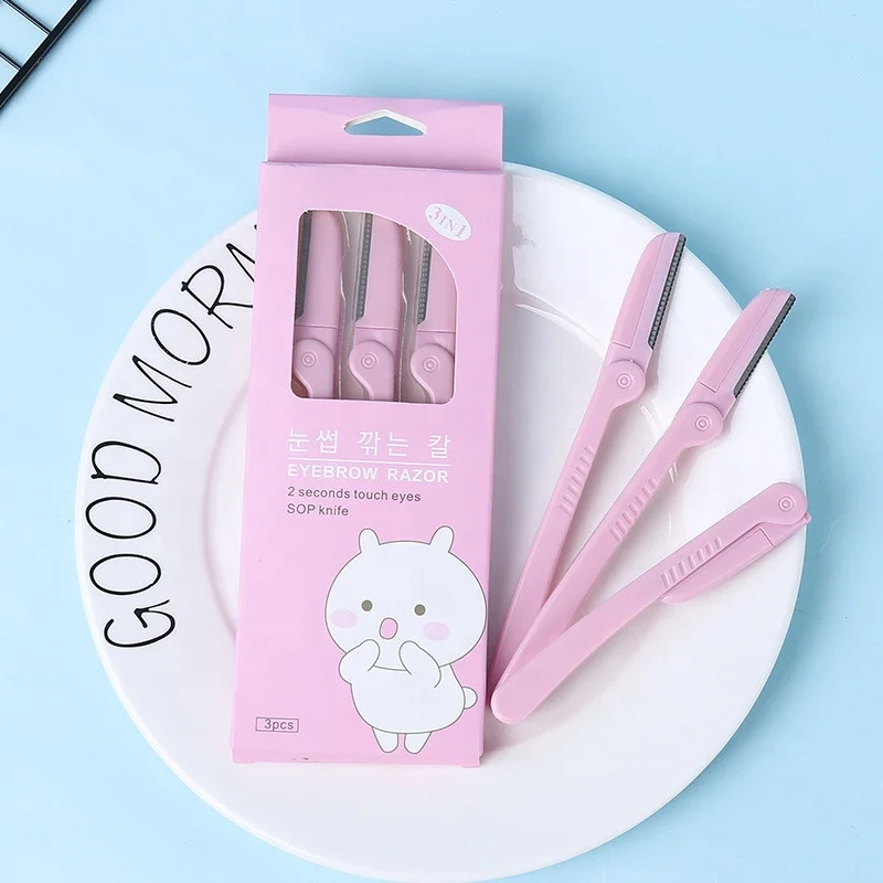 
3Pcs/Pack Pink Eyebrow Trimmer Armpit Hair Razor Beauty Face Eyebrow Shaver Stainless Steel Blades Makeup Tools 