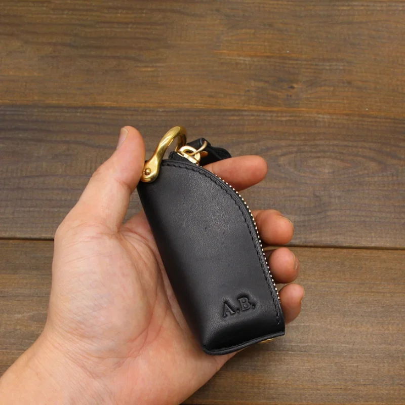 Customized PU Leather Zipper Car Key Case Mini Faux Leather Key Bag Pocket Car Keychains