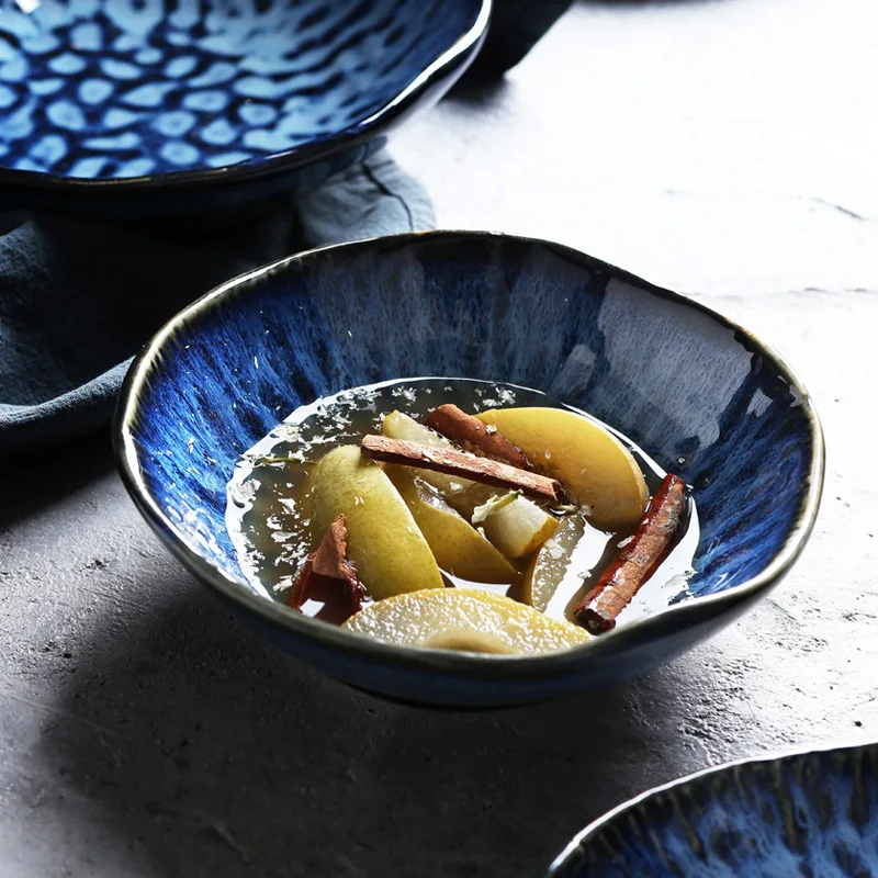 Nordic Modern Home tableware blue Glazed deep Plates Bowl Ceramic Dinnerware for hotel Restaurant porcelain Salad dessert bowls