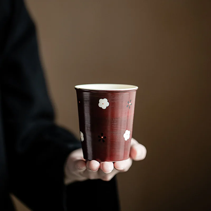 Pink Hawthorn Red Hand-Painted Porcelain Coke Cup Tea Cup Water Cup Set Home Kung Fu Tea Personal Use Featuring Beautiful Gift