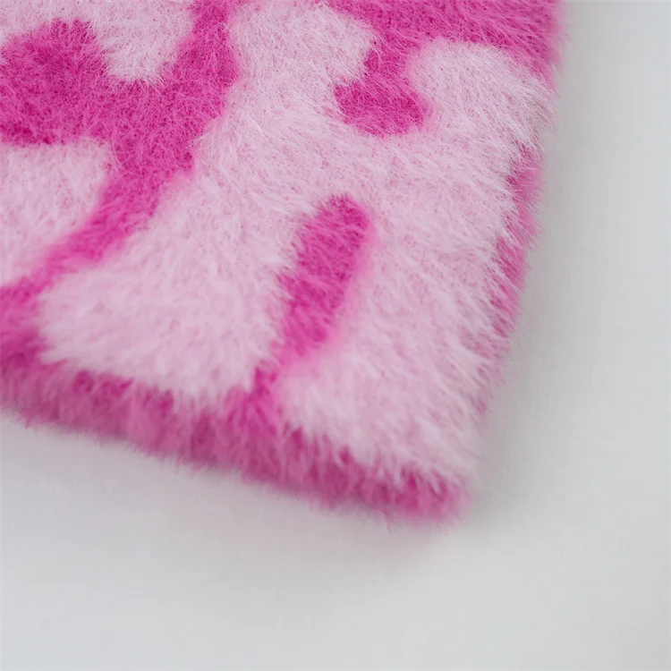 OEM Popular Style Unisex Girls Pink Colorful  mohair Winter Hats Custom Jacquard Toque Knit beanie