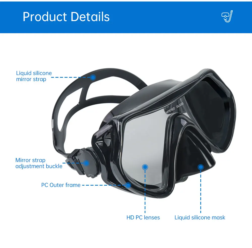 Thaistone China Adults Scuba Diving Mask Black Anti-Fog Swim mask Professional Snorkel Goggles with Nose Cover for Diving