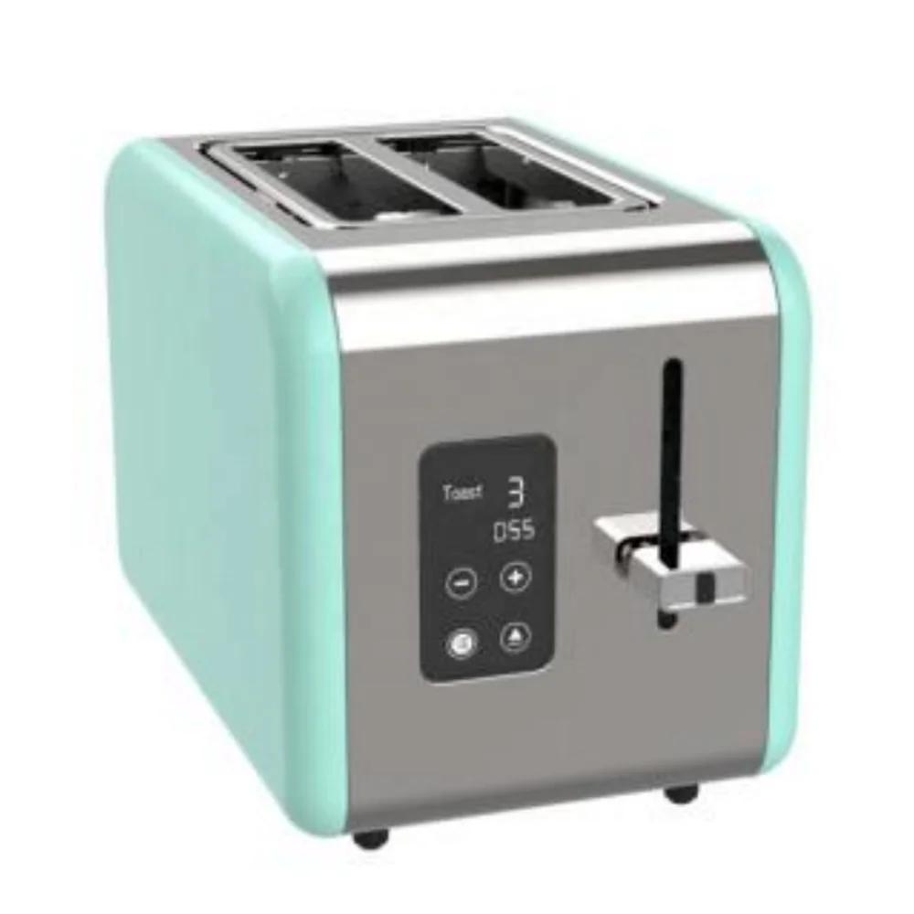 Blue Portable 2 Slices Electric Bread Toasters with Touch Screen Control,Removable Crumb Tray for Home Use