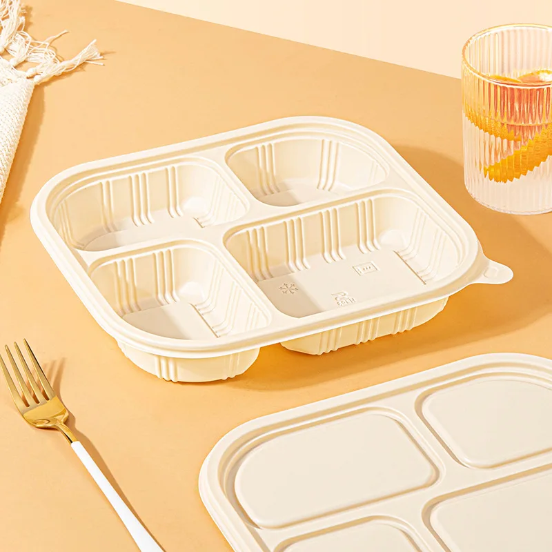 Safe eco friendly degradable packaging boxes corn starch takeaway food containers 3-compartment disposable lunch box