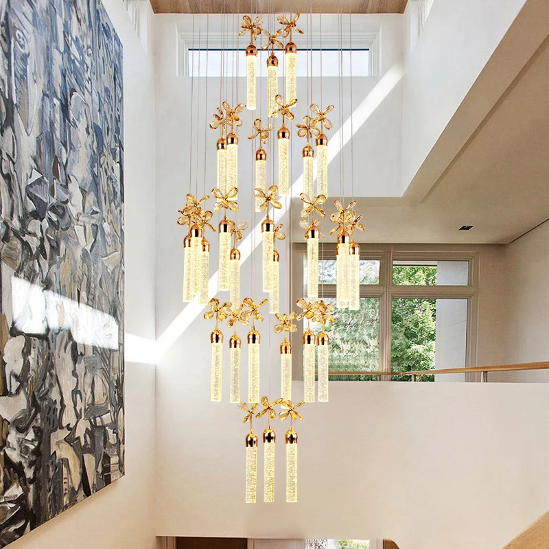 High Quality Hotel Villa Family Pendant  Crystal Pendant LED 2023 New Staircase Modern K9 Crystal Ceiling Chandeliers