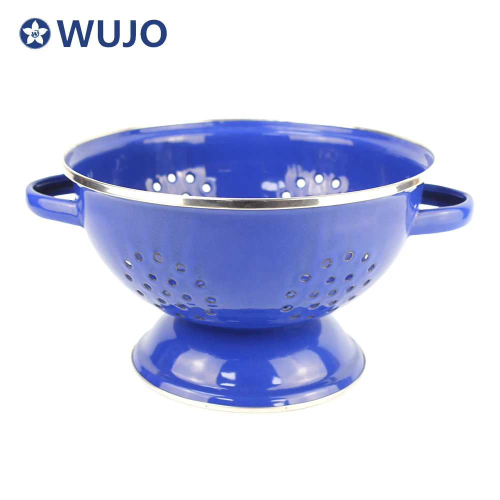 Цветная эмалированная корзина для хранения овощей и фруктов WUJO Collander со стальной ручкой