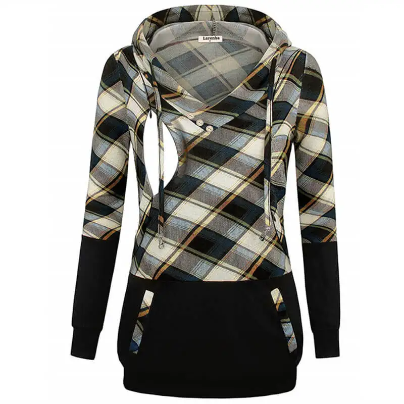 
Oem Mummy Maternity Breastfeeding Spring Fall Long Sleeve Plaid Print Zip-Up Pregnant Nursing Women Casual Sweatshirts Hoodie 