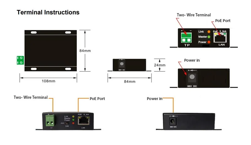 500m long distance 10/100Mbps Ethernet Extender Over 2-wire PoE extender for IP Camera