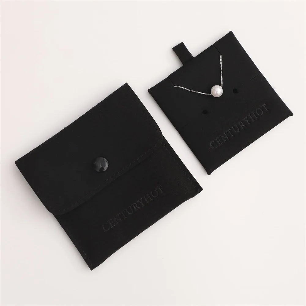 PUPPYSEW Black Microfiber Jewelry Bag With Logo High Quality Jewellery Pouch With Insert Gift Bag Velvet Pouch
