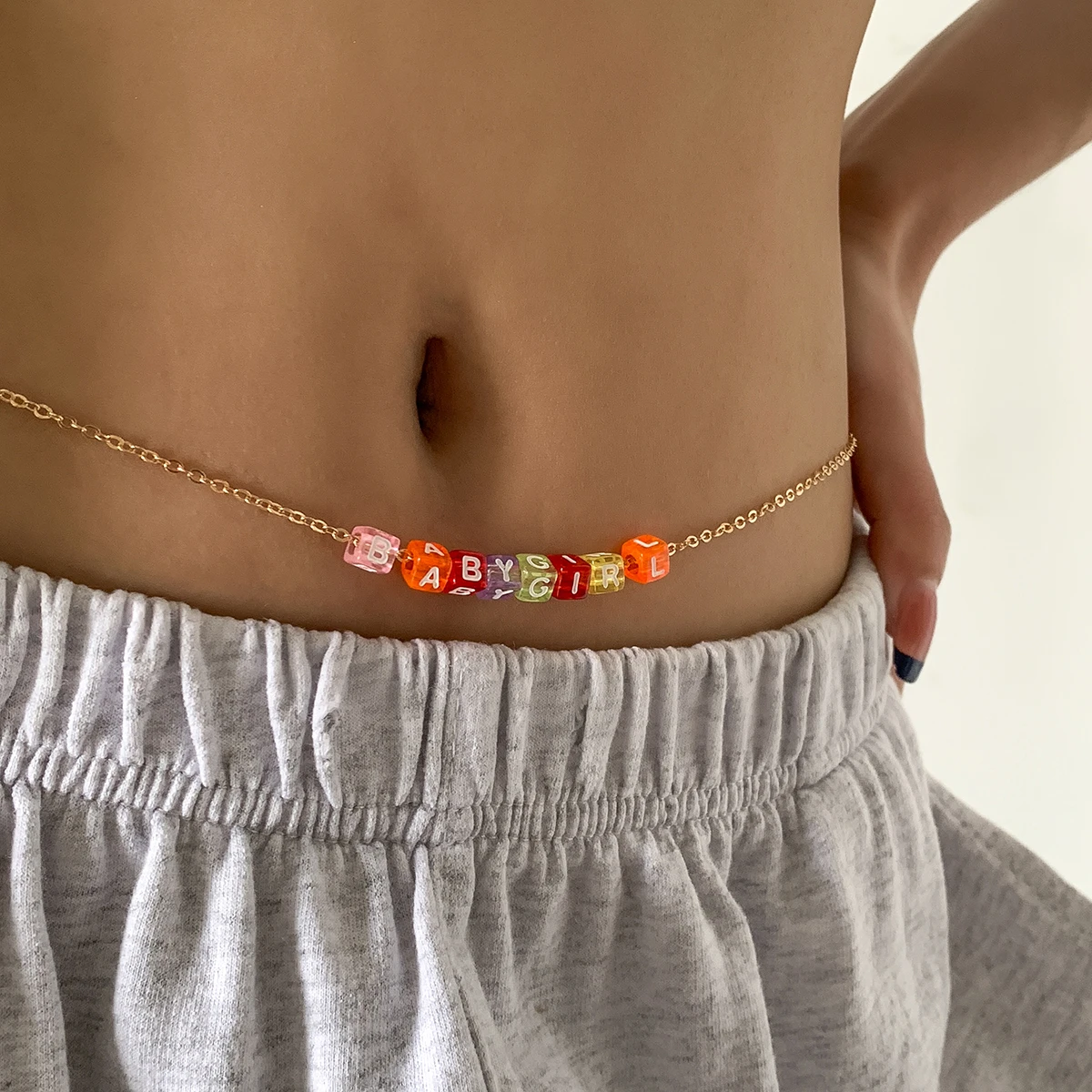 
SHIXIN Colorful Acrylic Beaded Waist Chain BABY GIRL Letter Belly Chain Wholesale Sexy Body Chain for Women 