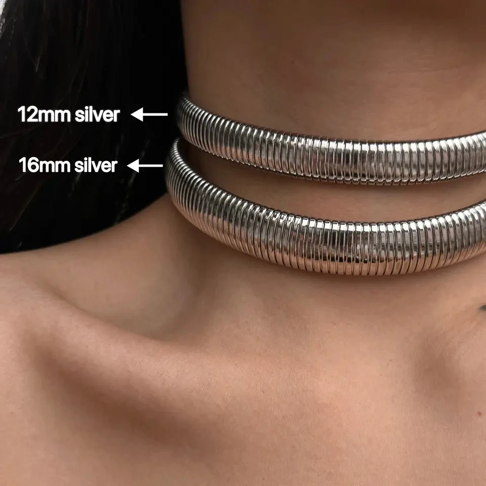 2023 New 18k Gold Plated Tarnish Free Stainless Steel Vintage Gypsy High Quality Silver Stretch Choker Necklace For Women