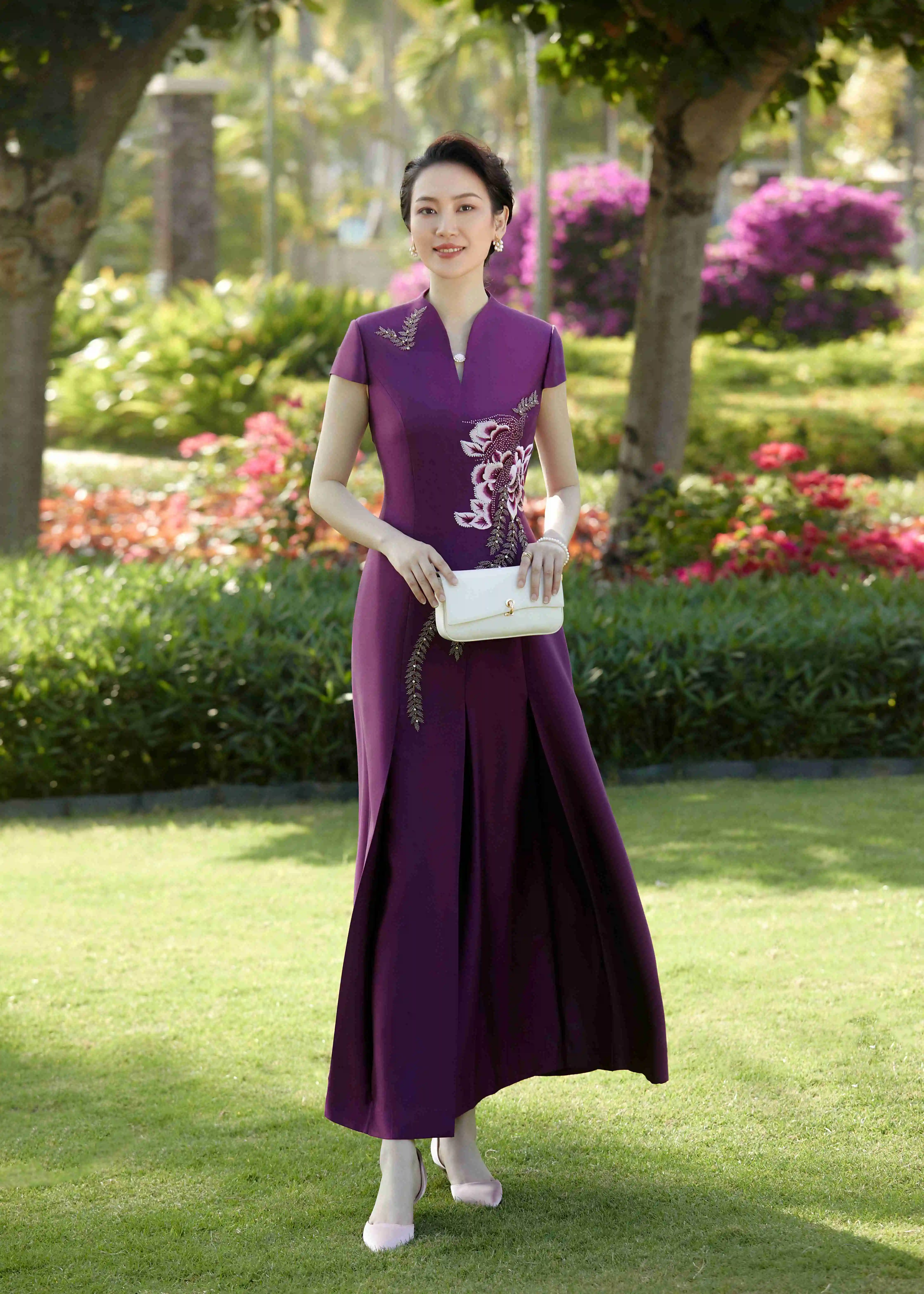 Cheongsam Good Quality New Chinese Year Print Toast Dress Evening Engagement Wear Dress V-Neck Qipao