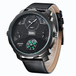 Oulm Fashion Big Dial Man Wrist Watch Men Military Dual Time Zone Casual Leather Watch Male Clock Relogio Masculino