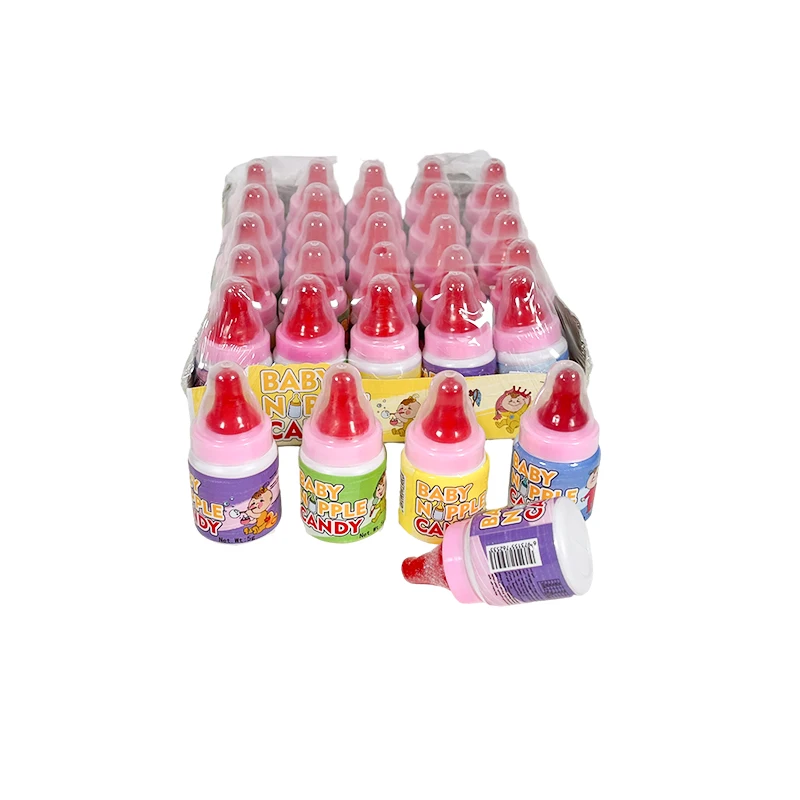 Lot Of Spot Goods Nipple Baby Bottle Shape Fruit Flavour Hard Candy Toy Lollipop With Sour Powder