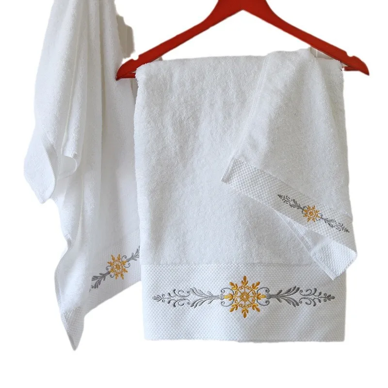 5 star hotel towels white custom logo bathroom linen 100% cotton face hand bath hotel towel set