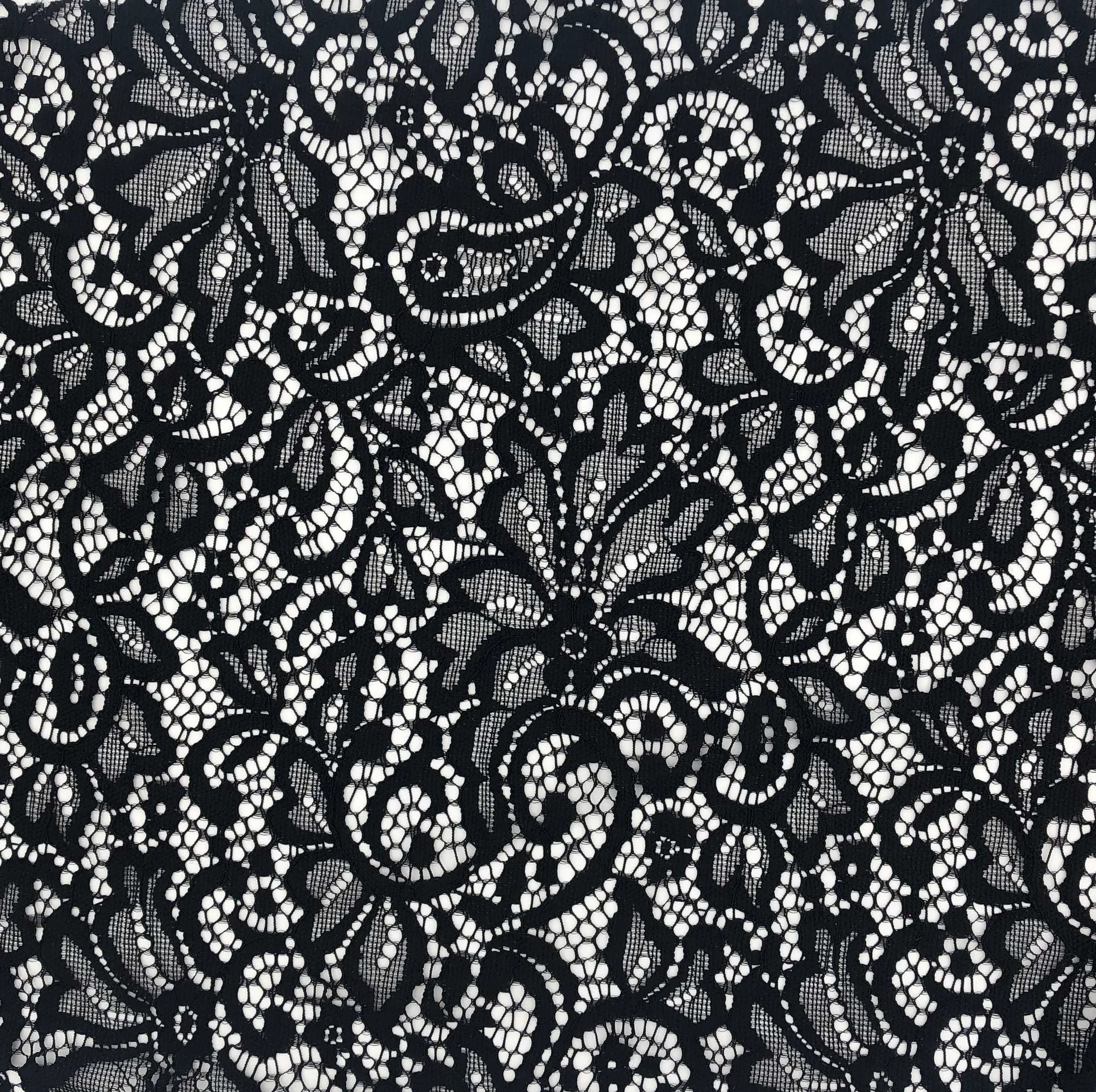 Abstract Pattern Stretchy Nylon Spandex Lace Fabric Yellow and Black Lingerie Knit for Garments by the Yard