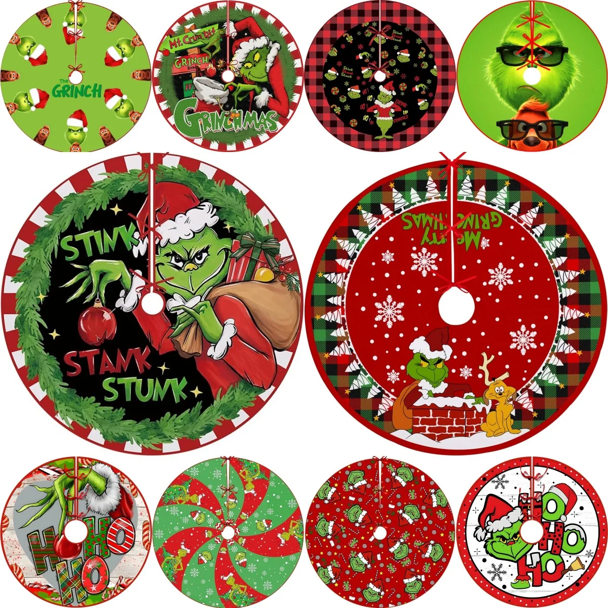 Christmas Tree Bottom Decorations Green Hair Monster Greenwich Print Christmas Tree Skirt for Xmas Tree Decoration