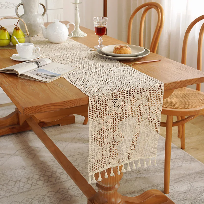 American country hand crochet table flag strip table napkin coffee  tablecloth  cotton linen literary table runner