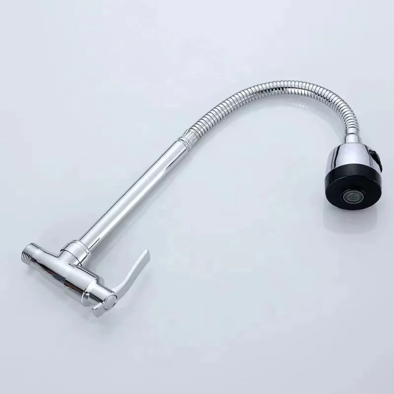 Wholesale Wall Flex Kitchen Faucet Single Handle Sink Cold Water Hose Zinc Tap
