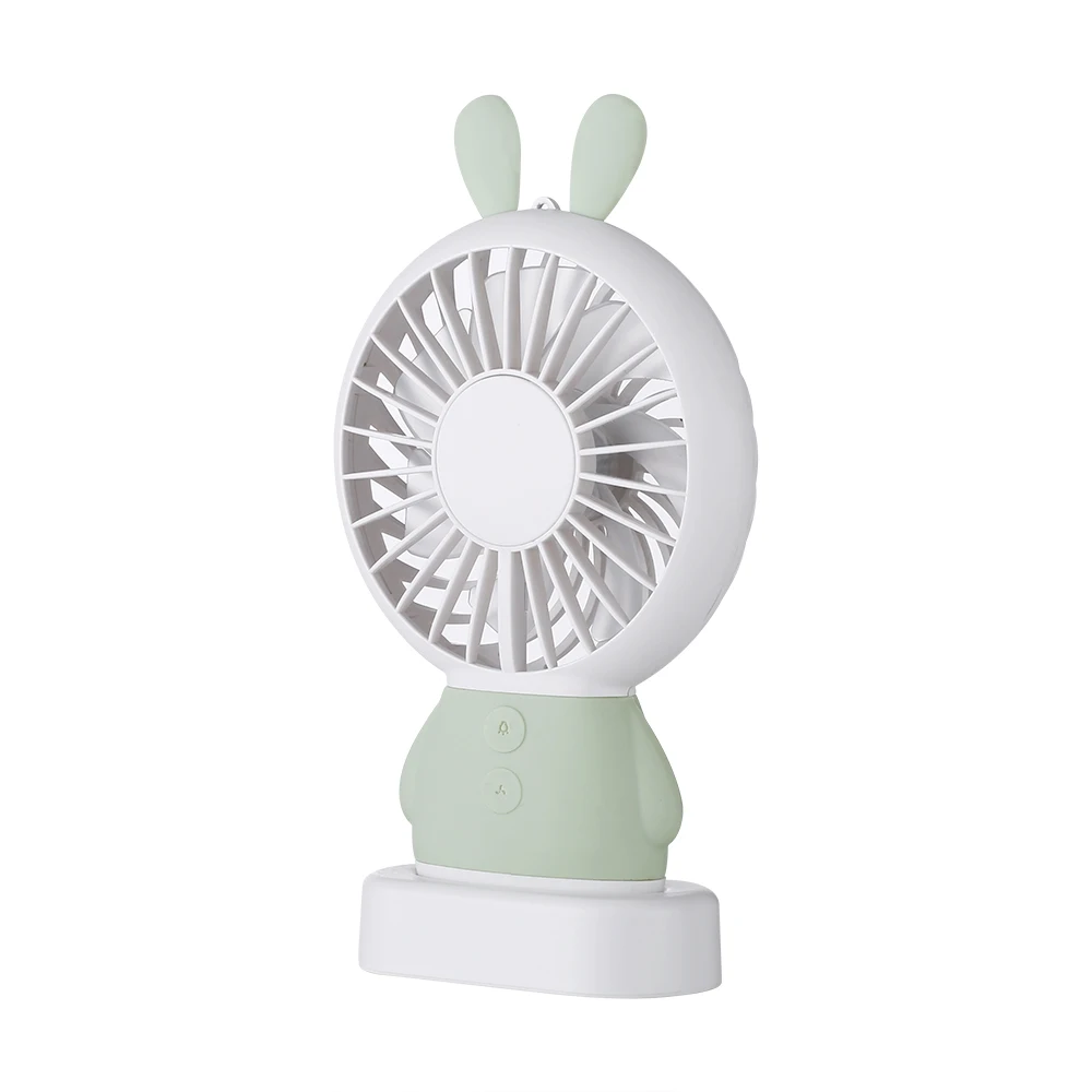 Table Stand Fan Cute Rabbit Shaped Rechargeable USB Air Cooling Mini Small Hanging Fan with Strap