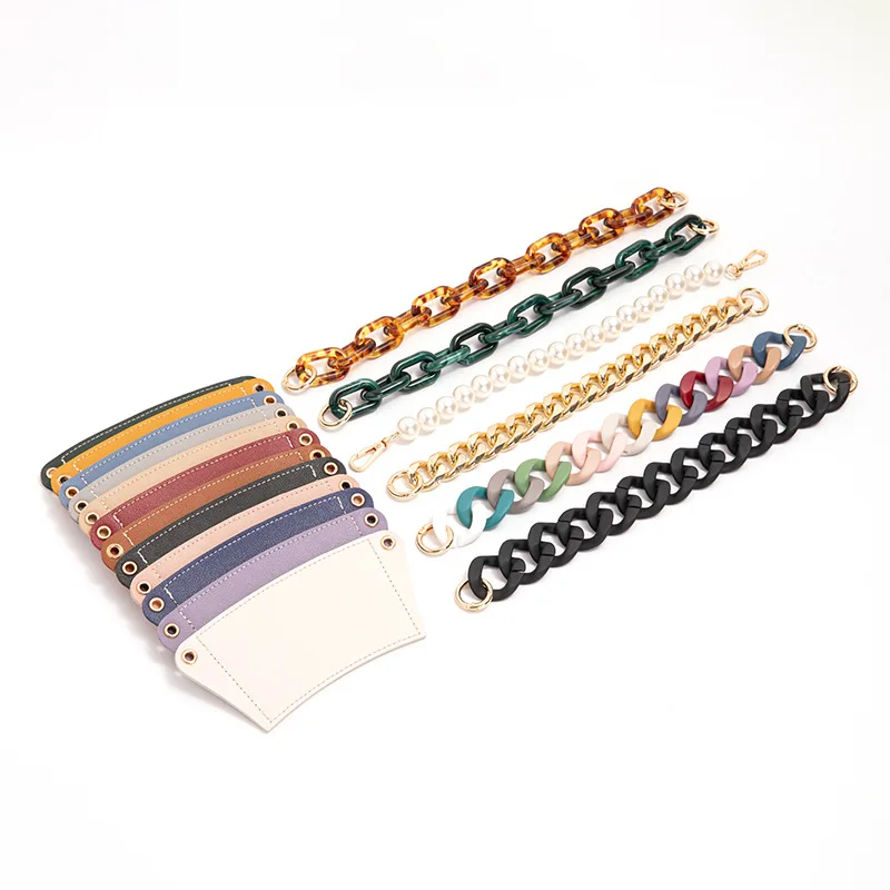 New Acrylic Chain Coffee Cup Cover Pu Leather Accompanying Cup Portable Anti-scalding Heat Insulation Tea Cup Protective Cover