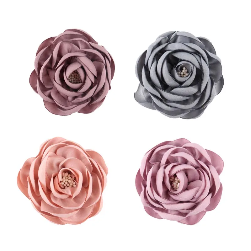 7cm Matt Satin Flower Burning Fabric Artificial Flower Handmade DIY Fabric Flower for Decorative Clothes and Shoes Brooch