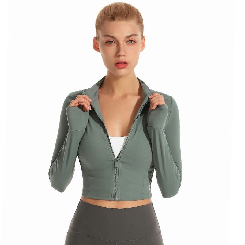 Укороченная спортивная куртка на молнии для фитнеса, куртка из спандекса, спортивный топ для занятий спортом, женские куртки для йоги из спандекса