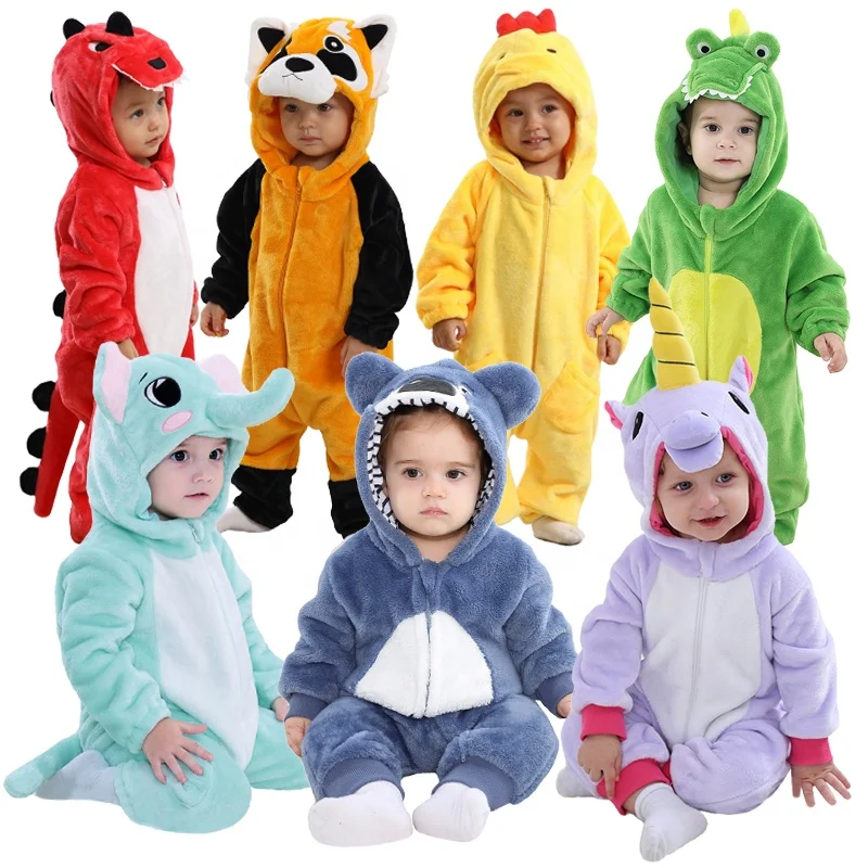 Halloween Dress Up Romper 3D Cartoon Animal Hooded Onesie Winter Flannel Baby Animal Rompers