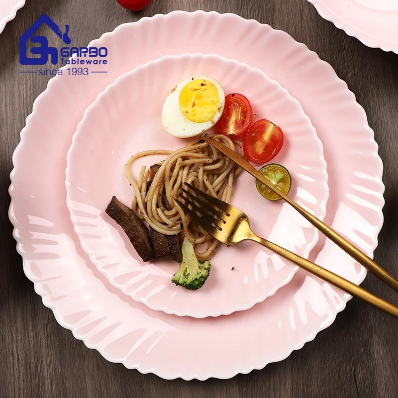 Full Decal Round Opal Glass Dinner Plate 10.5 inch Wide Rim Plates for Hotel Restaurant Cafe and Home OEM Opal Glass Dinnerware