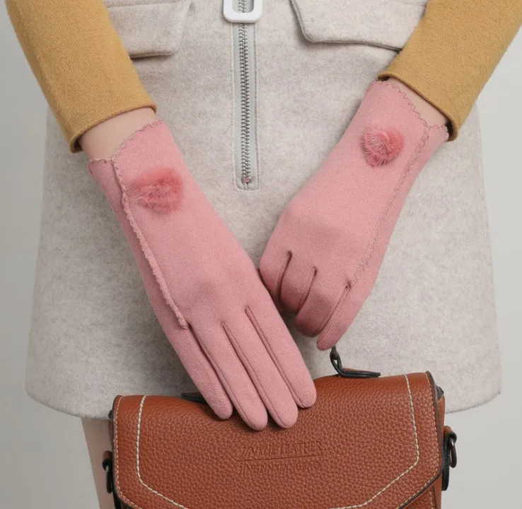 Новый Модный комплект одежды из 2 Кнопка микро бархатные перчатки Зимние перчатки высокое качество сенсорные экраные перчатки для женщин