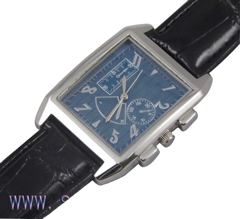 Latest new square shaped man watch with black leather band