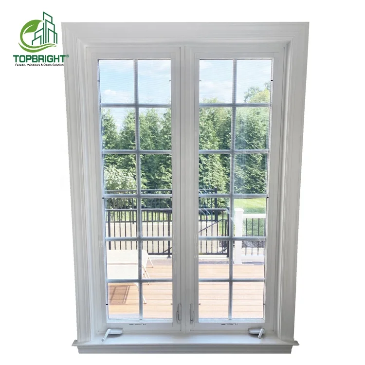 Topbright luxury double glazed glass window grill security home crank out aluminum casement windows