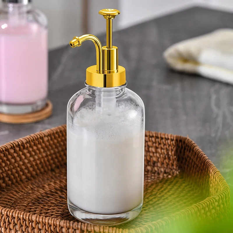 Factory Direct 500ml Coffee Honey Syrup Pump Dispenser Gold Pump Soap Dispenser Glass Bottle