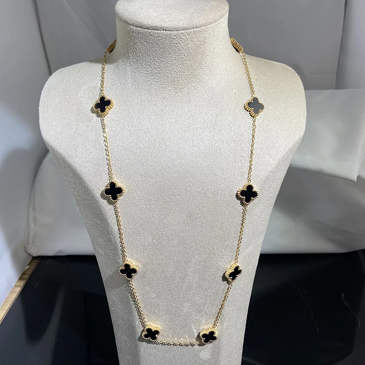 10pcs Gold Plated Charm Stainless Steel Lucky Four Leaf Clover Long Necklace for Women