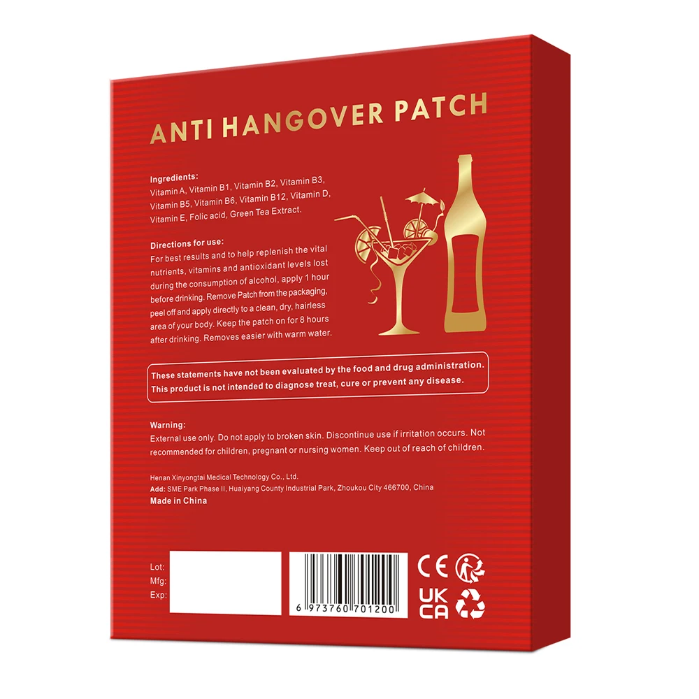 hot sell MQ brand Cure Hangover Prevention natural ingredients anti hangover patch