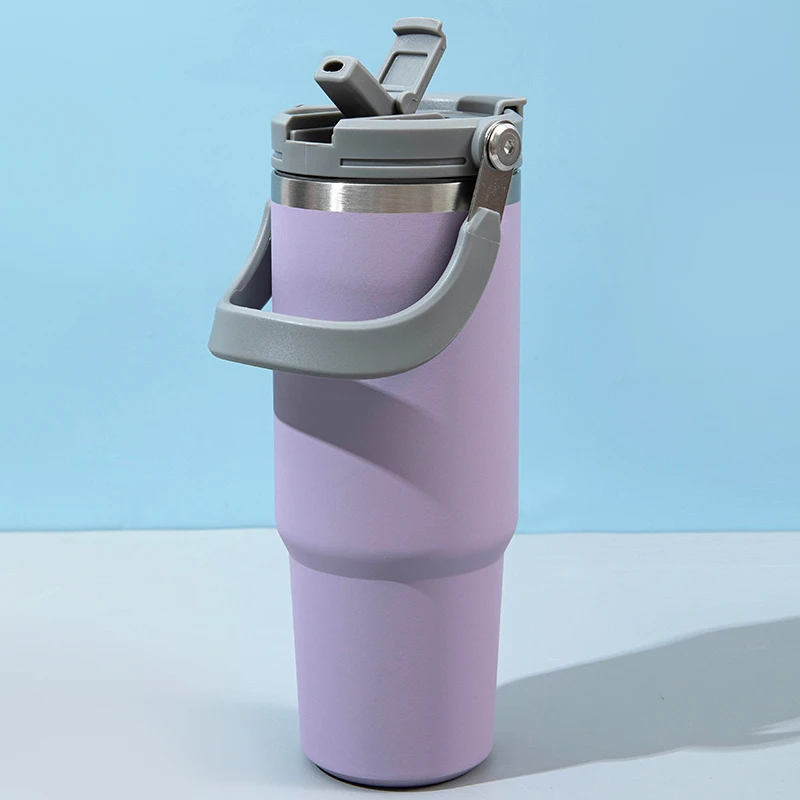 stainless steel   vacuum insulated water cup  30 OZ tumbler leak proof  2 in 1 cap outdoor travel mug with flip  straw cap