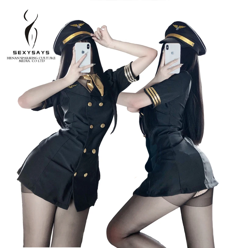 Asian style new design nice temptation stewardess uniforms bodysuits Package hip skirt cosplay uniforms sexy costume suit