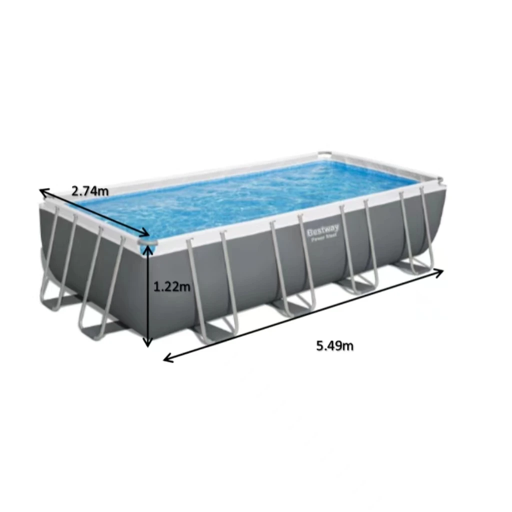 Bestway 56466 Power Set 5.49 m x 2.74 m x 1.22 m High Quality Family Outdoor Rectangle Steel Frame Above Ground Swimming Pool