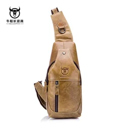 Messenger Bag For Men Leather Shoulder Bag Backpack with Headphone Hole Outdoor Chest Bag for Phone