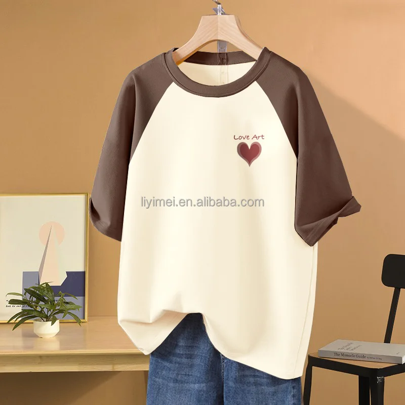 Printed Women's T-shirt Short Sleeved T-shirt, Round Neck, Polyester, Pure Cotton Knitted Longline Shirts for Women