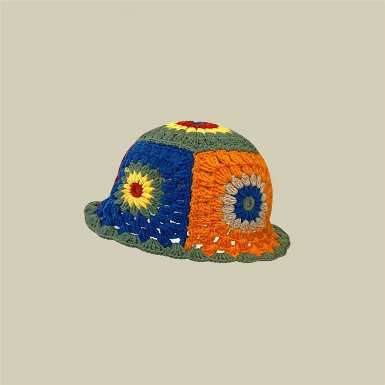 New Crochet Korean Handmade Bucket Hat Women Weaving Knitted Hat Y2k Fashion Flowers Autumn Winter Beanies Basin Cap