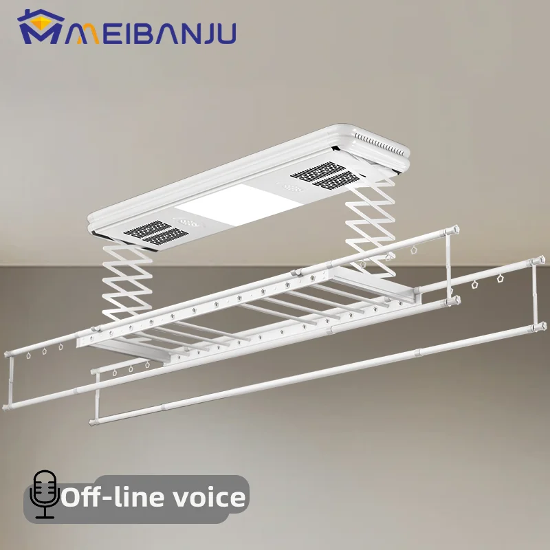 Electric clothes rack household multifunctional off-line voice remote control lighting lifting telescopic balcony clothes rack